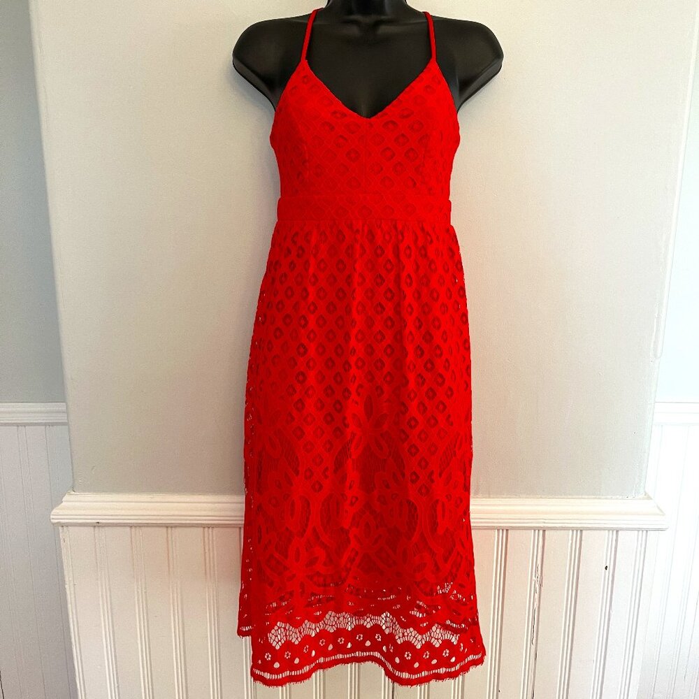 Dex Red Lace Spaghetti Strap Midi Dress, Size XS
